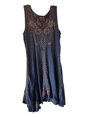 Johnny Was Blue Embroidered Floral Dress